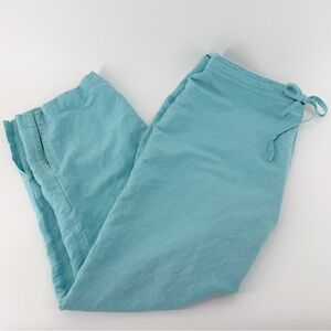 Debra DeRoo Silk Linen Pants Womens Mint Aqua Velvet Slit Hem Luxury- Medium